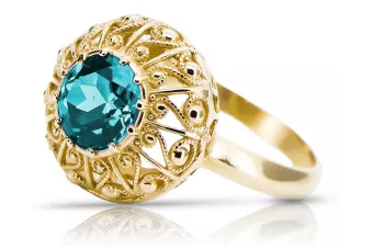 Žiedas Akvamarinas 14k geltono aukso Vintažiniai papuošalai vrc059y